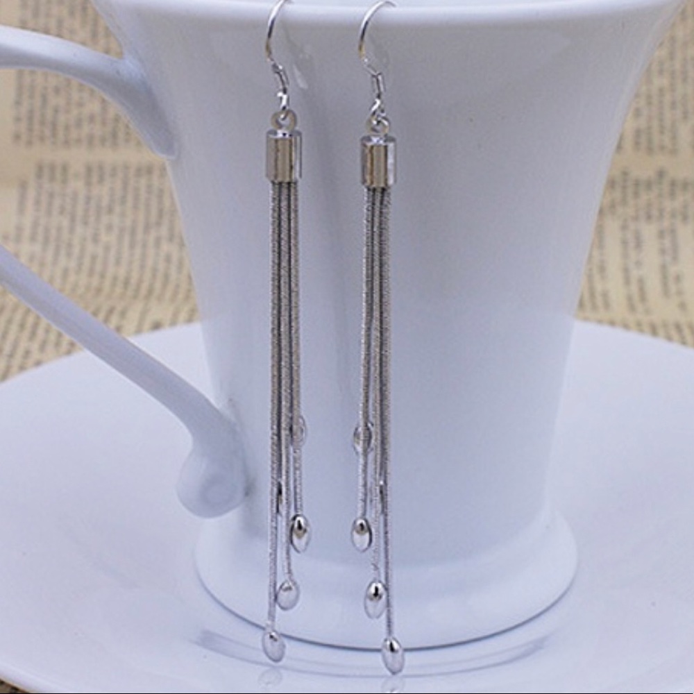 925 sterling silver drop long tassel earrings